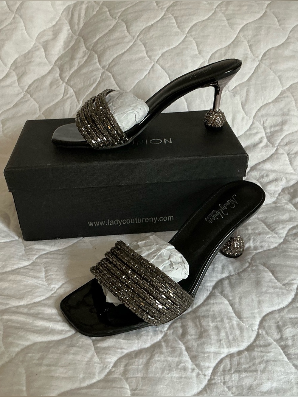 Ninety Union Couture | Black Beaded Slide Heels